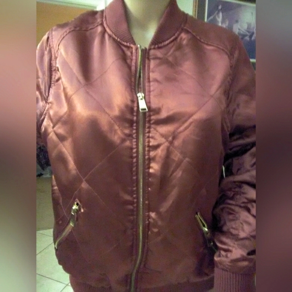 BRONZE REDDISH JACKET W/ ZIPPER POCKETS BY AMONG EQUALS SZ.12 QUILT SILKY FEEL - Picture 6 of 8